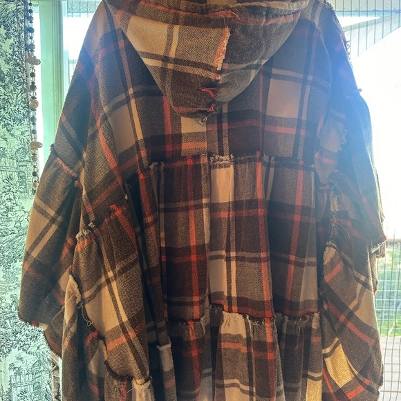 Hooded boho style poncho style oversized flannel top - Picture 2 of 4